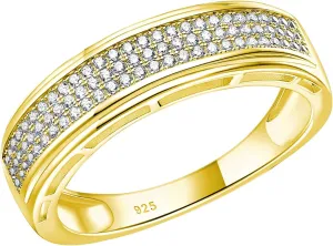 Wedding Rings For Men 925 Sterling Silver Rings Men'S Hip Hop Anniversary Wedding Band Gifts For Men Gold Plated 1ct Micro Pave Cubic Zirconia