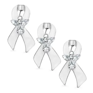 White Ribbon Brooche Pin for Awareness Lung Cancer Peace Survivor 3 Pack Set