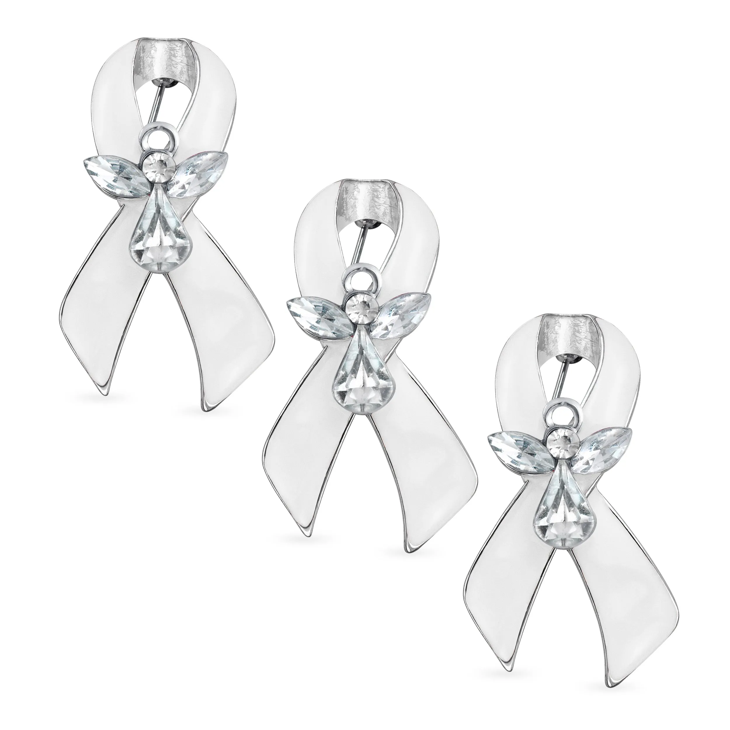 White Ribbon Brooche Pin for Awareness Lung Cancer Peace Survivor 3 Pack Set