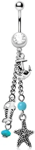 WILDKLASS 316L Stainless Steel Nautical Beach Charms Dangle Navel Ring