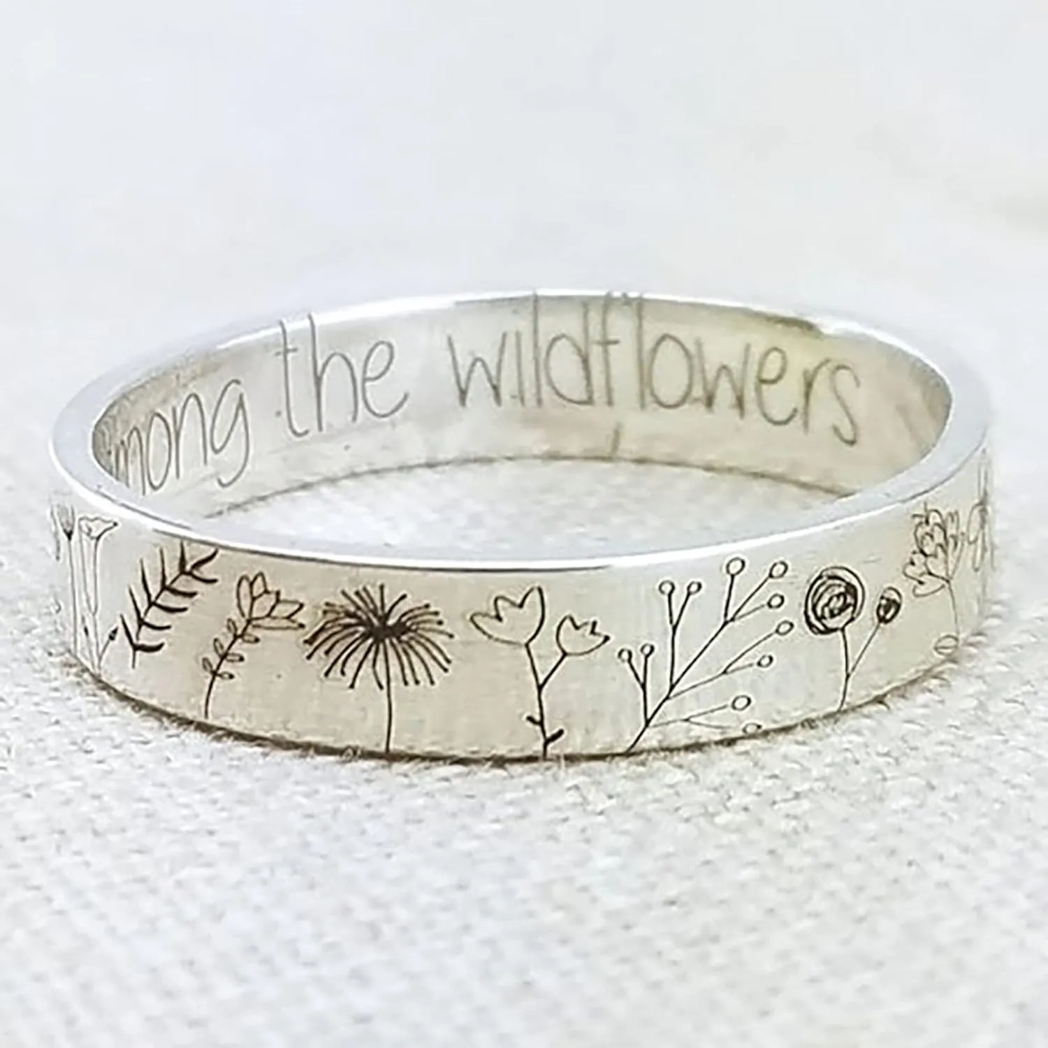 Women Fashion Ring Jewelry Wedding Rings Cute Girls Rings Finger Ring Flowers Pattern Exquisite Alloy Lovers Lettering Dandelion Ring for Dating for Girlfriend Wife Mom Teen Couples