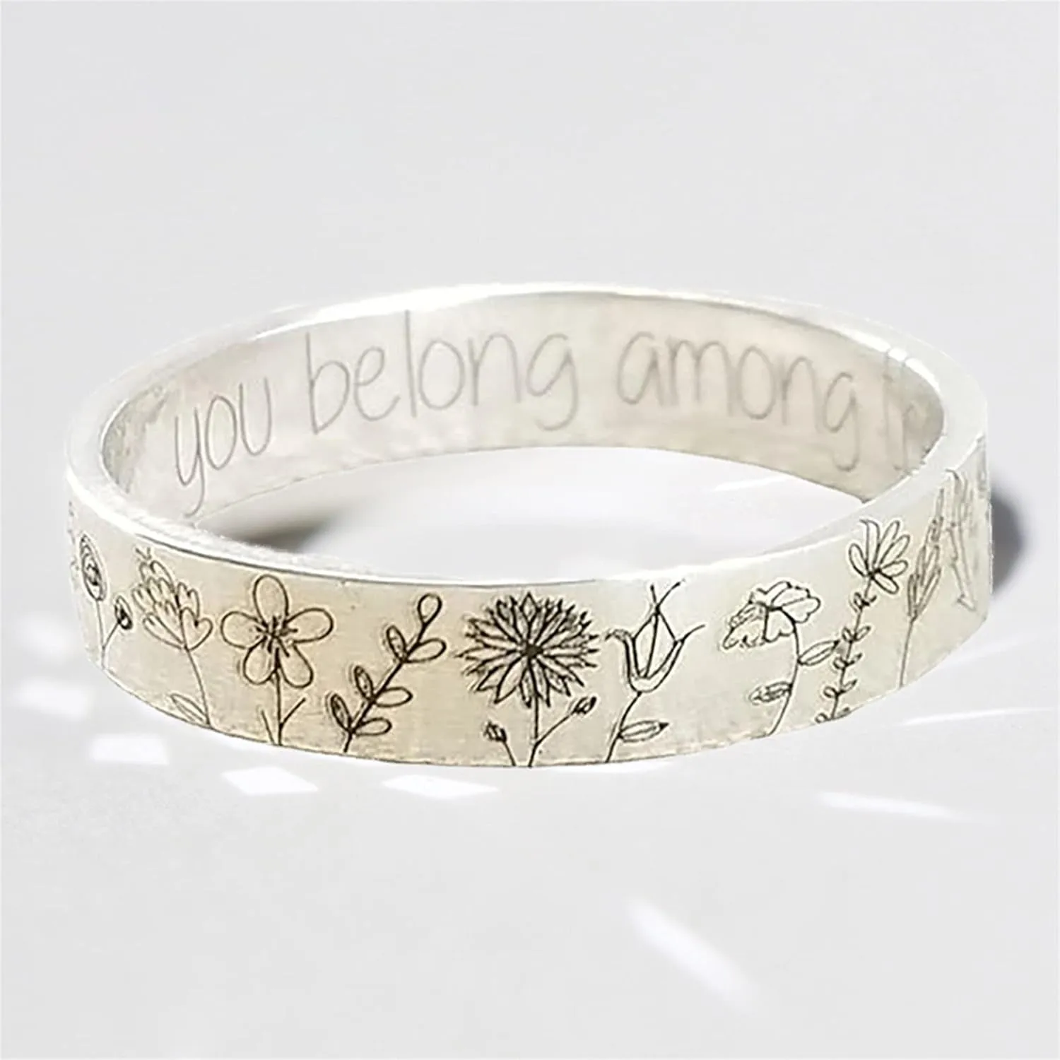 Women Fashion Ring Jewelry Wedding Rings Cute Girls Rings Finger Ring Flowers Pattern Exquisite Alloy Lovers Lettering Dandelion Ring for Dating for Girlfriend Wife Mom Teen Couples