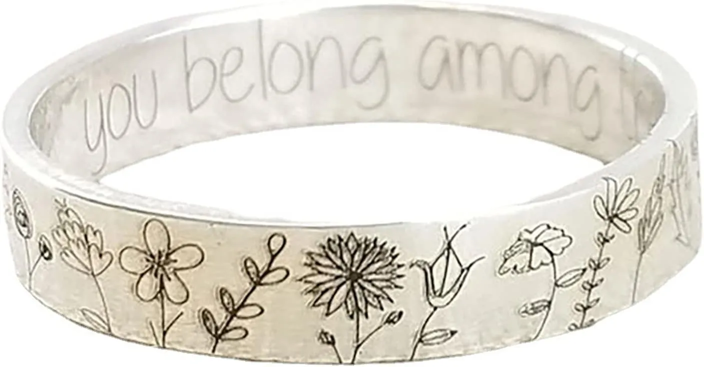 Women Fashion Ring Jewelry Wedding Rings Cute Girls Rings Finger Ring Flowers Pattern Exquisite Alloy Lovers Lettering Dandelion Ring for Dating for Girlfriend Wife Mom Teen Couples