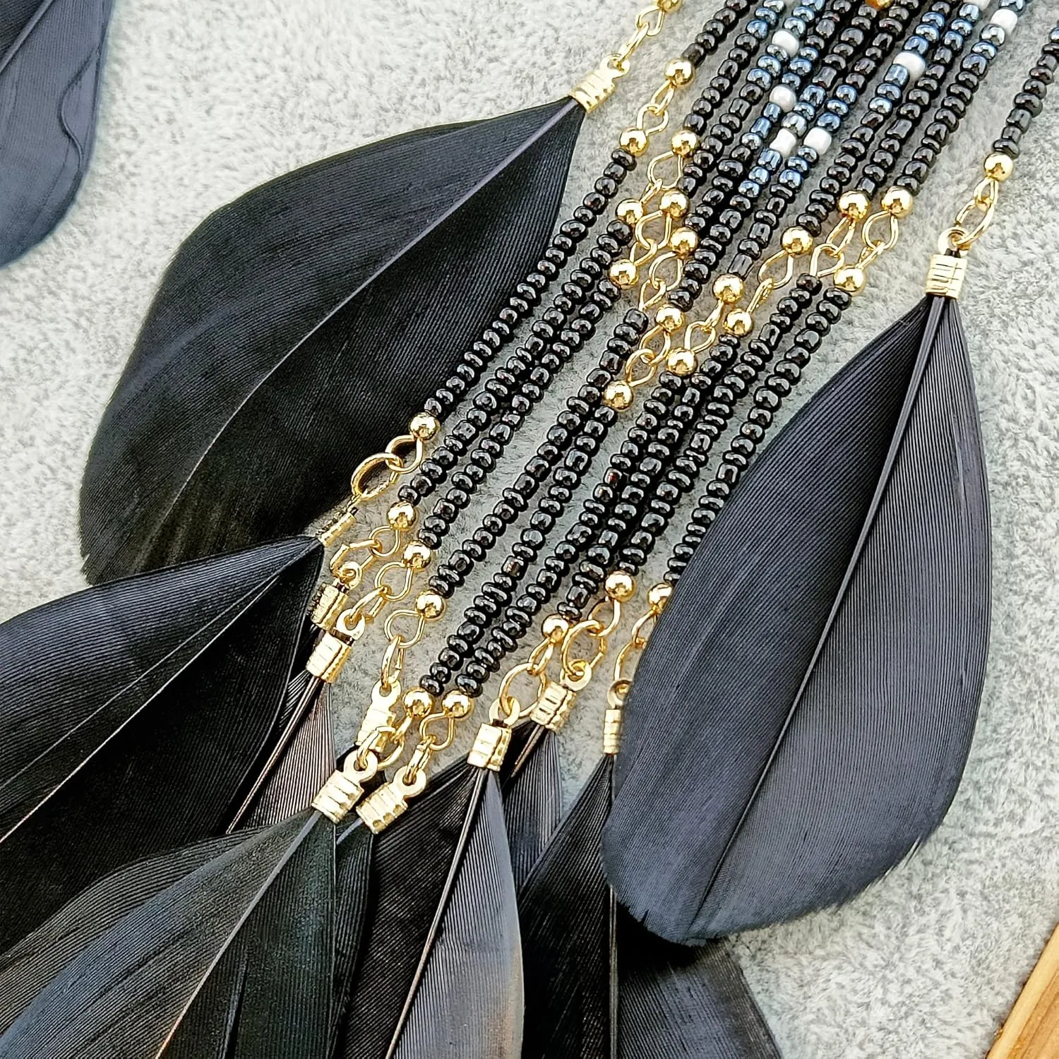 Women Faux Feather Earrings Bohemian Seed Beaded Earrings with Feather Tassel for Women