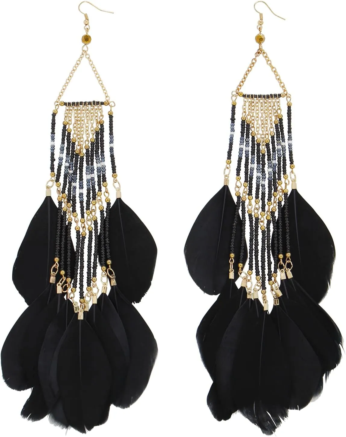 Women Faux Feather Earrings Bohemian Seed Beaded Earrings with Feather Tassel for Women