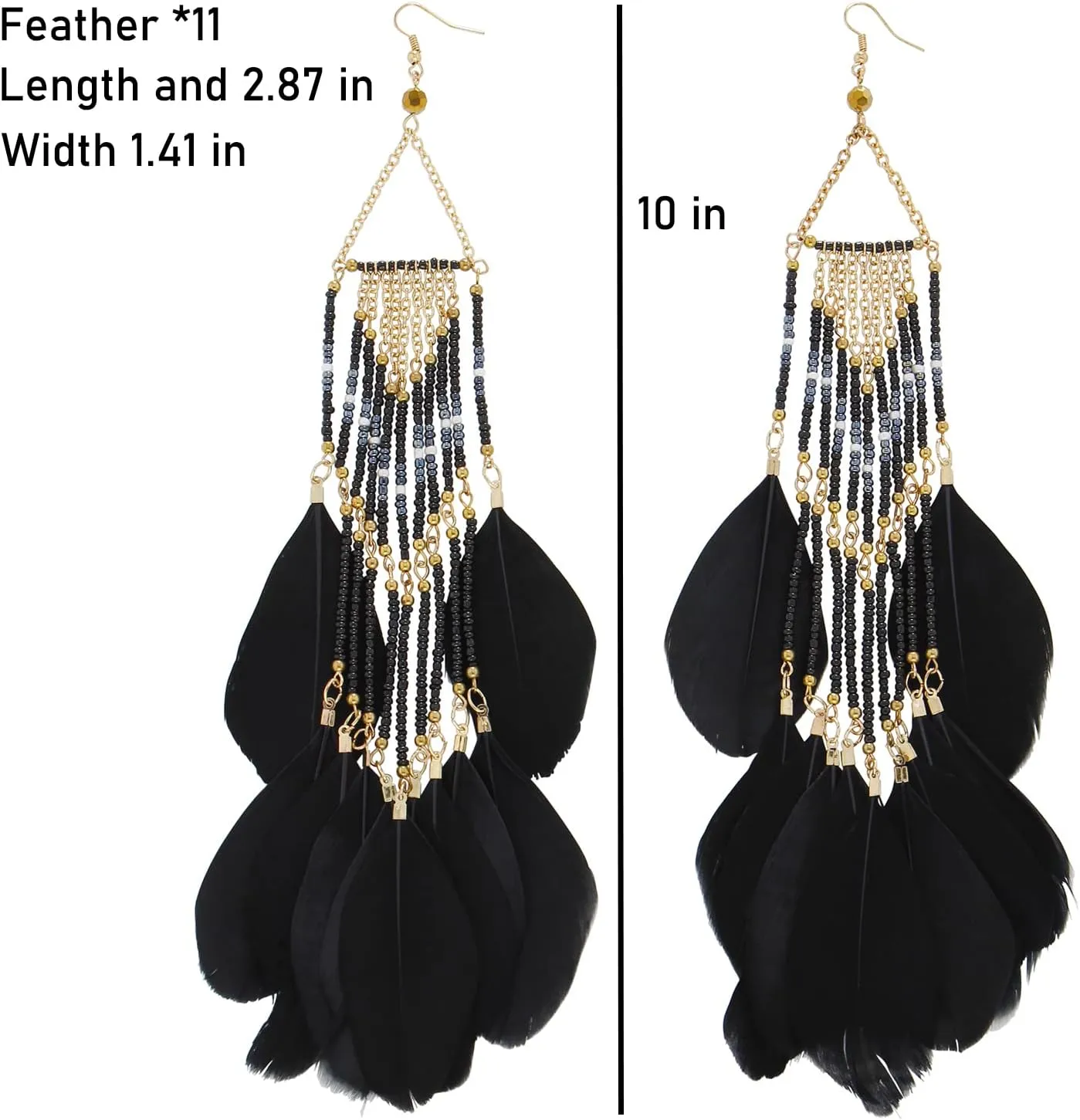 Women Faux Feather Earrings Bohemian Seed Beaded Earrings with Feather Tassel for Women