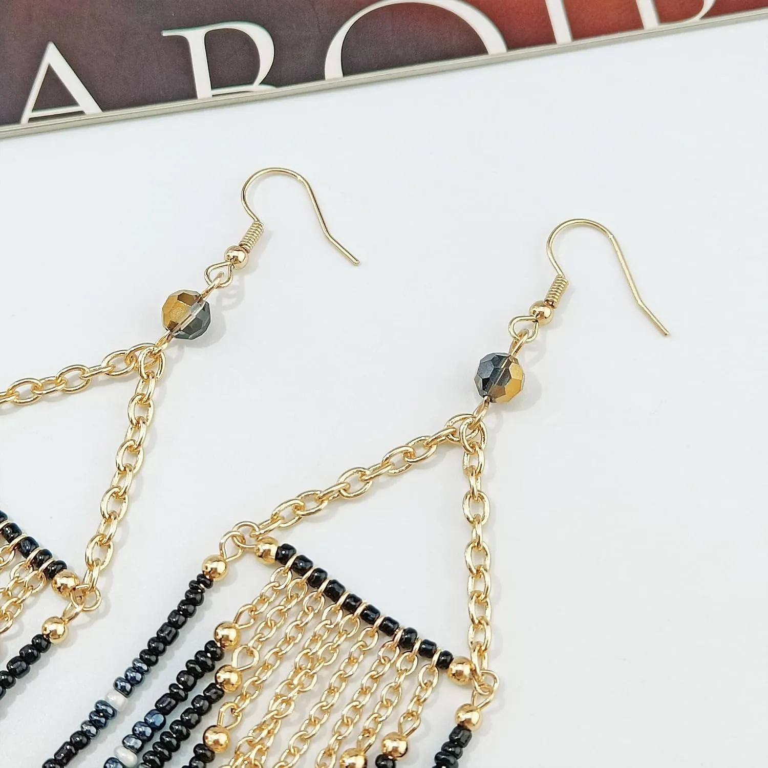 Women Faux Feather Earrings Bohemian Seed Beaded Earrings with Feather Tassel for Women