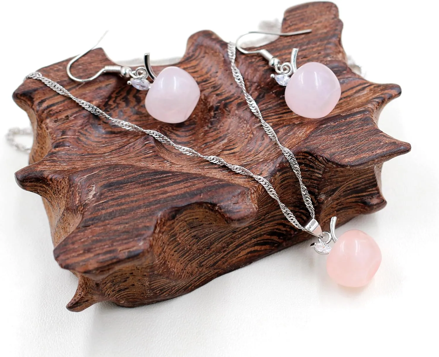 Womens Apple Crystal Necklace and Earrings Set | Natural Crystal Apple Drop Earrings with Zircon Leaf | Brass Chain Christmas Jewelry for Mom Wife Teacher YA4030