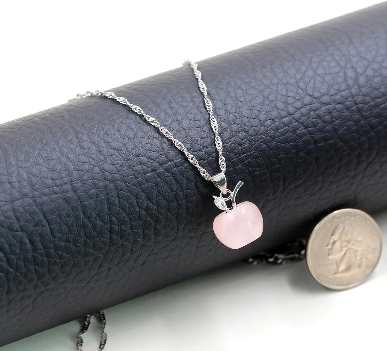 Womens Apple Crystal Necklace and Earrings Set | Natural Crystal Apple Drop Earrings with Zircon Leaf | Brass Chain Christmas Jewelry for Mom Wife Teacher YA4030