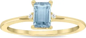 Women's Emerald Cut Aquamarine and Diamond Classic Band in 10K Yellow Gold