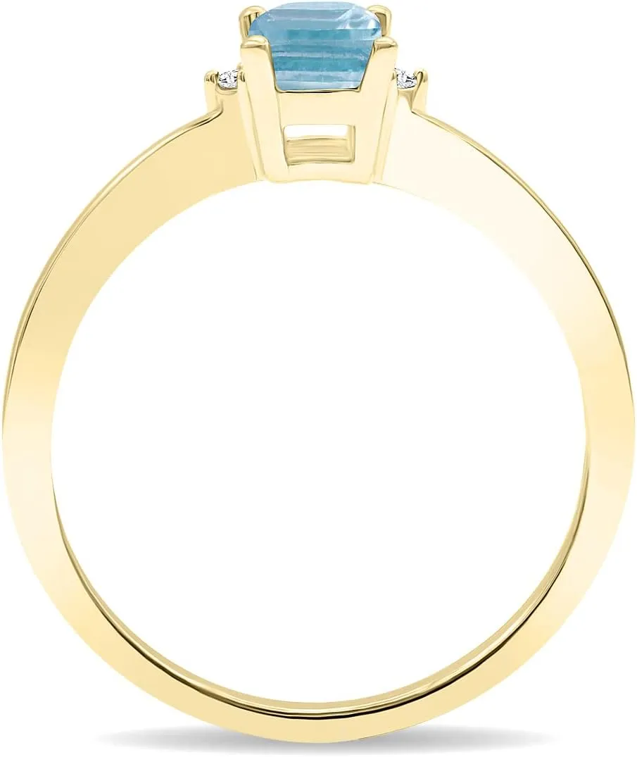 Women's Emerald Cut Aquamarine and Diamond Classic Band in 10K Yellow Gold
