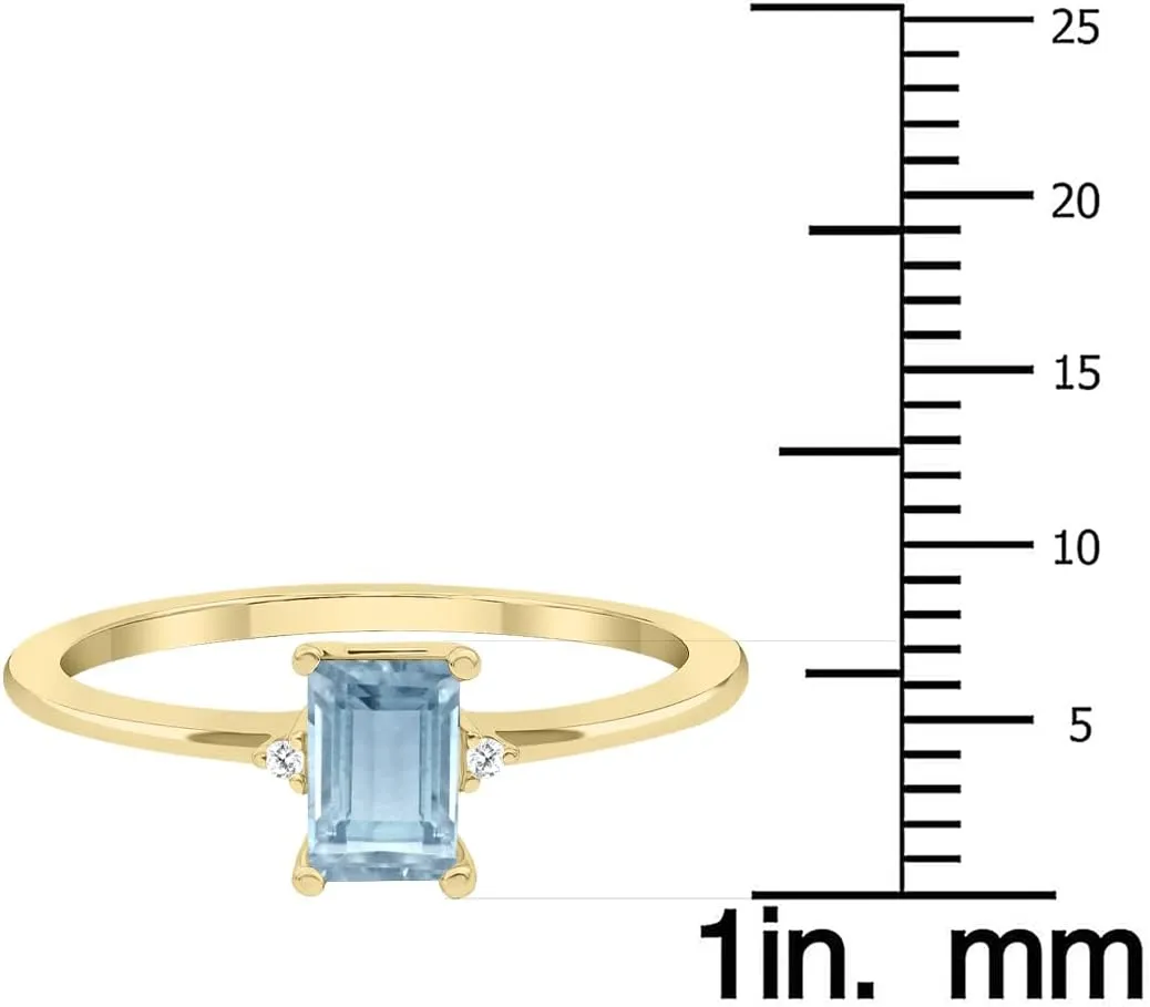 Women's Emerald Cut Aquamarine and Diamond Classic Band in 10K Yellow Gold