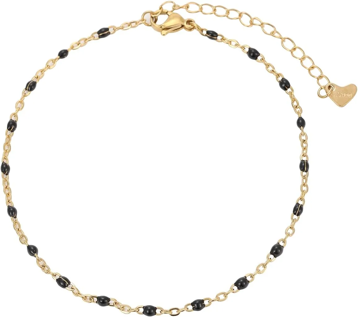 Women's Gold Anklets Waterproof, Women's Black Pearl Anklet, Adjustable Delicate Anklet, Summer Beach Jewelry, Bracelets