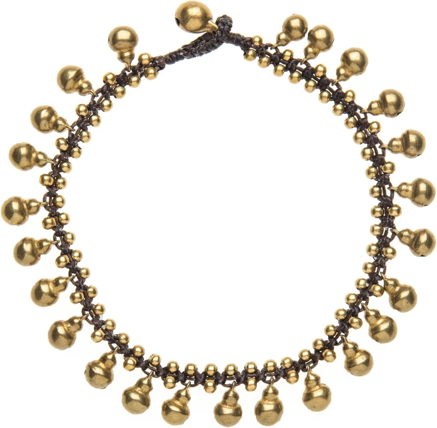 Women's Gold Tone Brass Bell Dangle Bead Ankle Anklet Bracelet, 10.5"