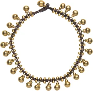 Women's Gold Tone Brass Bell Dangle Bead Ankle Anklet Bracelet, 10.5"