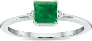 Women's Princess Cut Emerald and Diamond Classic Band in 10K White Gold