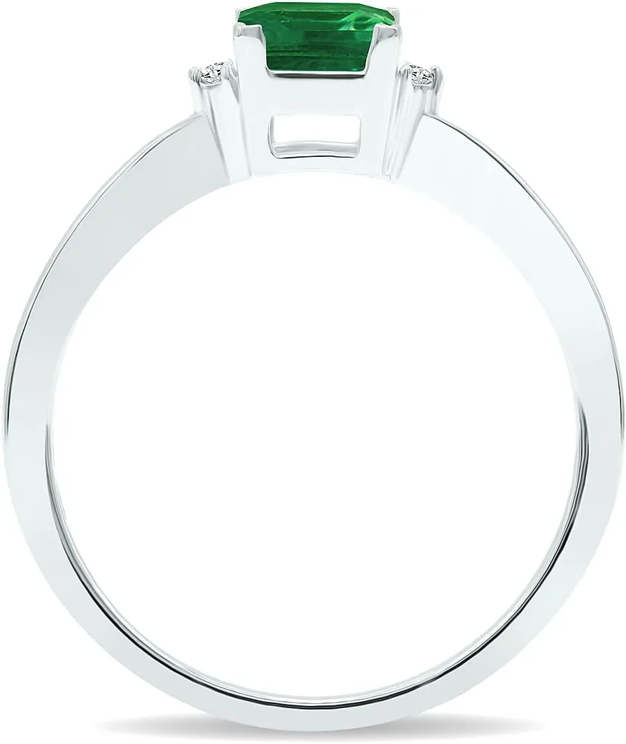 Women's Princess Cut Emerald and Diamond Classic Band in 10K White Gold