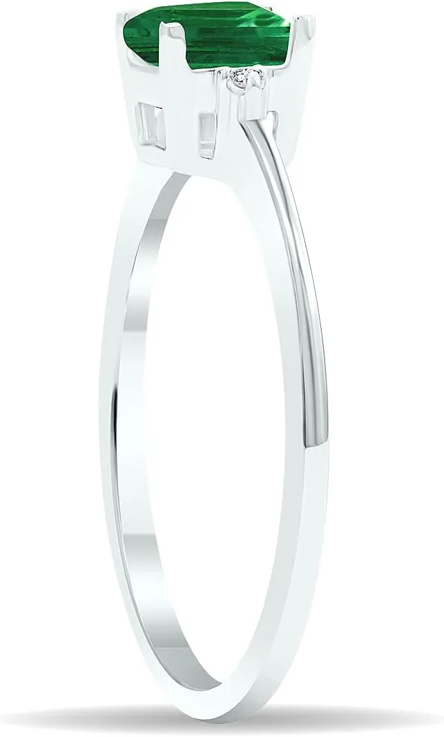 Women's Princess Cut Emerald and Diamond Classic Band in 10K White Gold