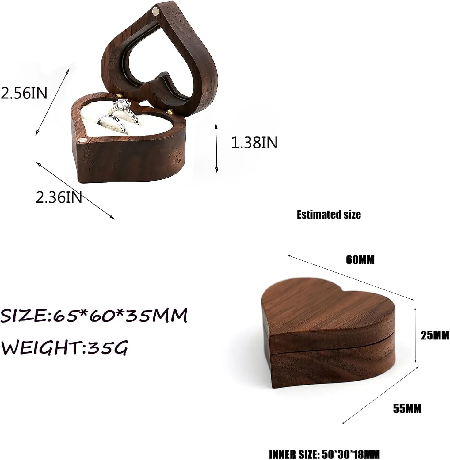 Wooden Ring Box, Personalized Ring Box Mini Engagement Ring Holder Box, Heart-shaped Wedding Ring Box for Ring, Elegant and Retro Ring Holder Box for Wedding Ceremony Christmas Gift