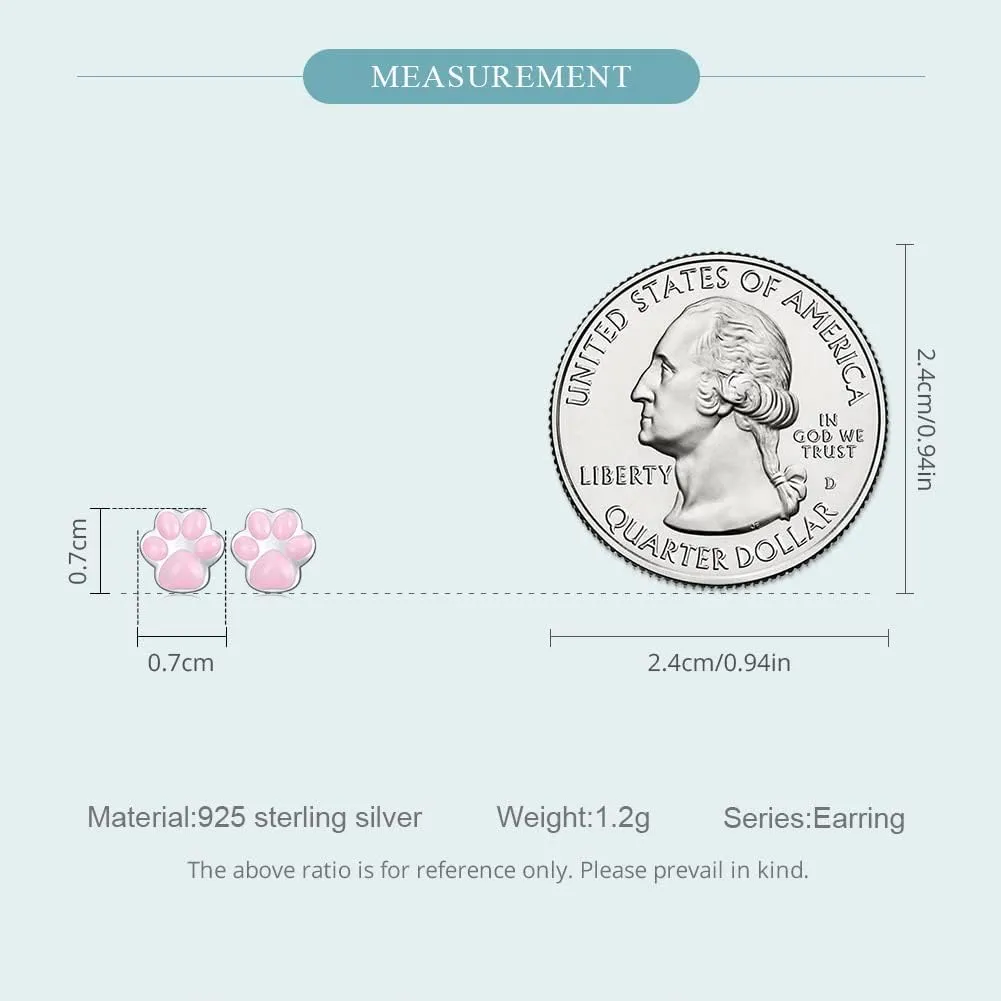 WOSTU Cat Paw Stud Earring for Women S925 Sterling Silver Pet Footprint Earring Hypoallergenic Jewelry Gift for Women Teen Girls Cat Lovers Black Pink