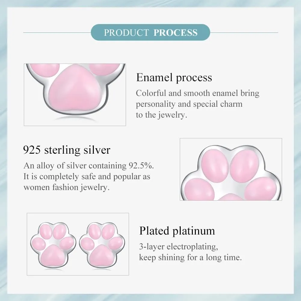 WOSTU Cat Paw Stud Earring for Women S925 Sterling Silver Pet Footprint Earring Hypoallergenic Jewelry Gift for Women Teen Girls Cat Lovers Black Pink