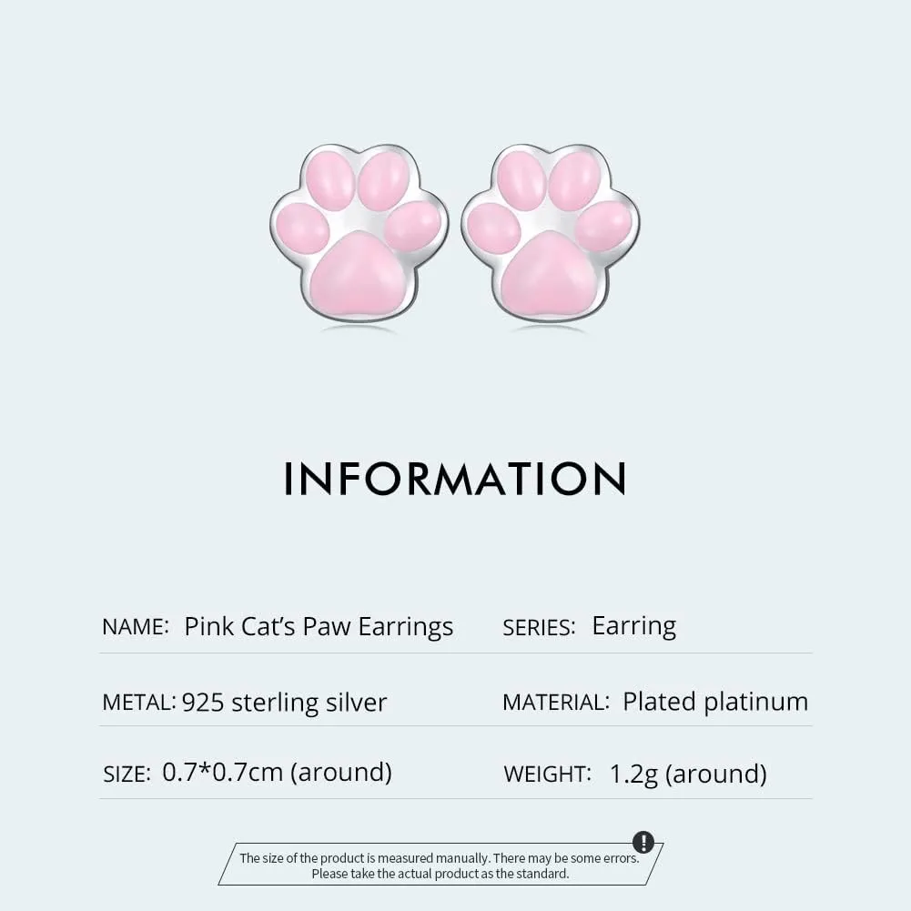 WOSTU Cat Paw Stud Earring for Women S925 Sterling Silver Pet Footprint Earring Hypoallergenic Jewelry Gift for Women Teen Girls Cat Lovers Black Pink