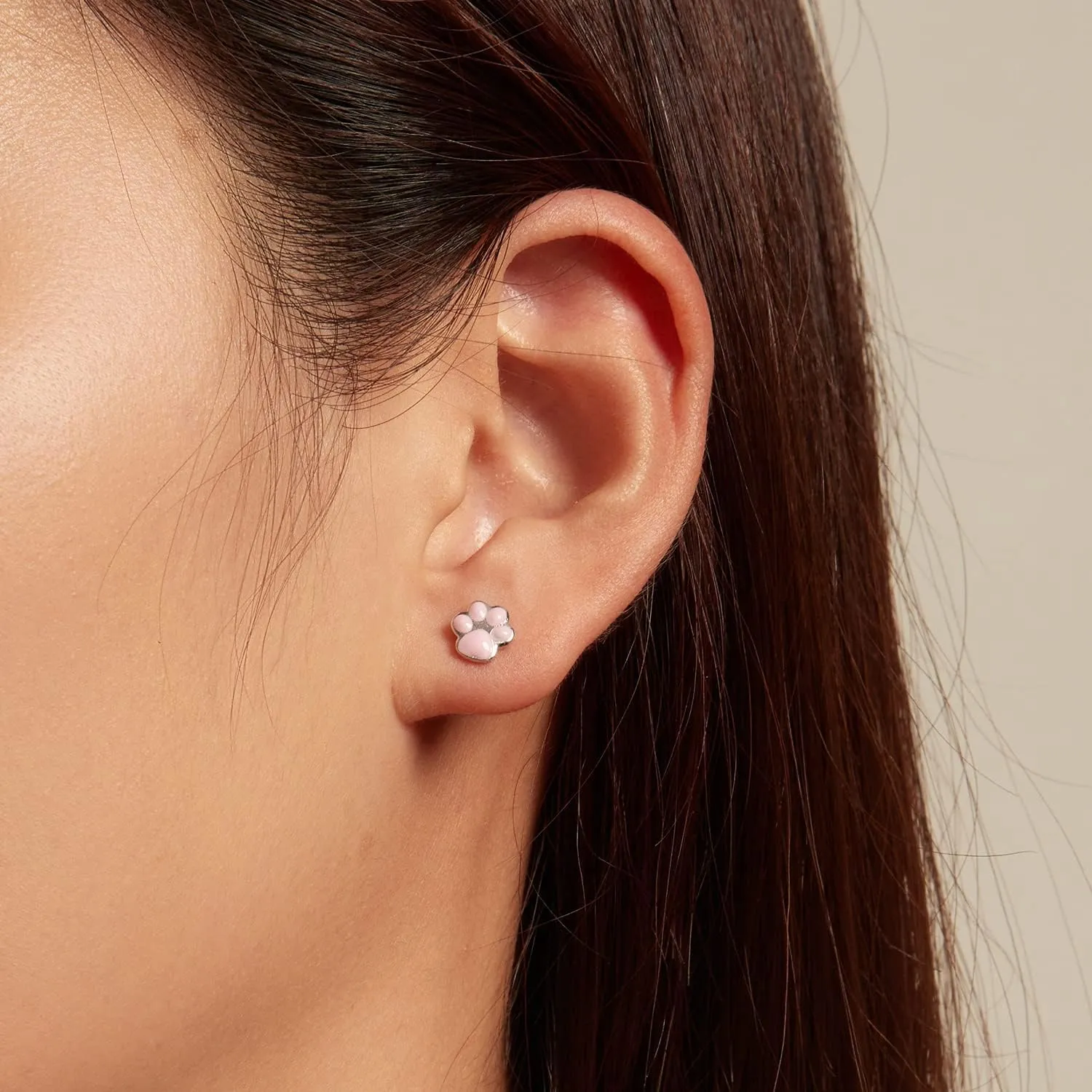 WOSTU Cat Paw Stud Earring for Women S925 Sterling Silver Pet Footprint Earring Hypoallergenic Jewelry Gift for Women Teen Girls Cat Lovers Black Pink