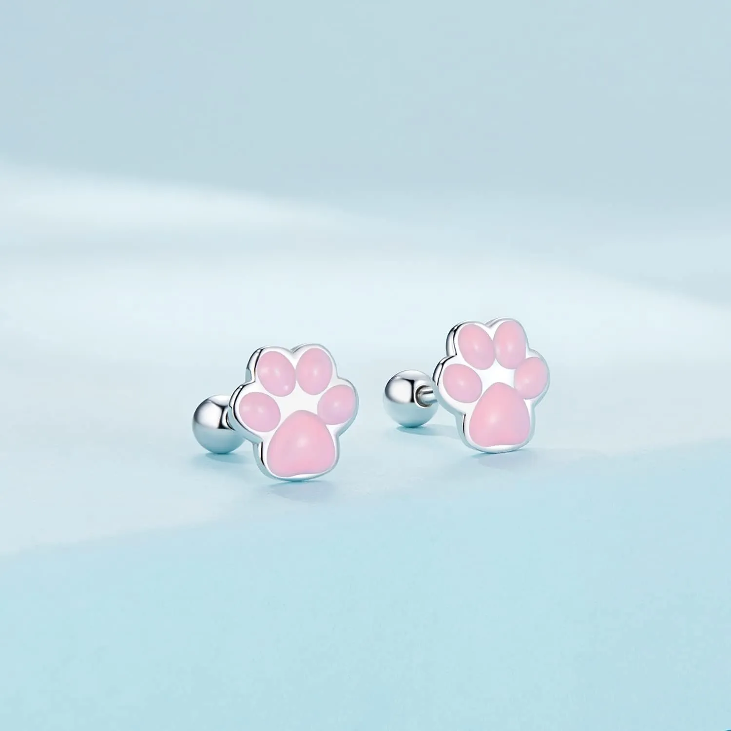 WOSTU Cat Paw Stud Earring for Women S925 Sterling Silver Pet Footprint Earring Hypoallergenic Jewelry Gift for Women Teen Girls Cat Lovers Black Pink