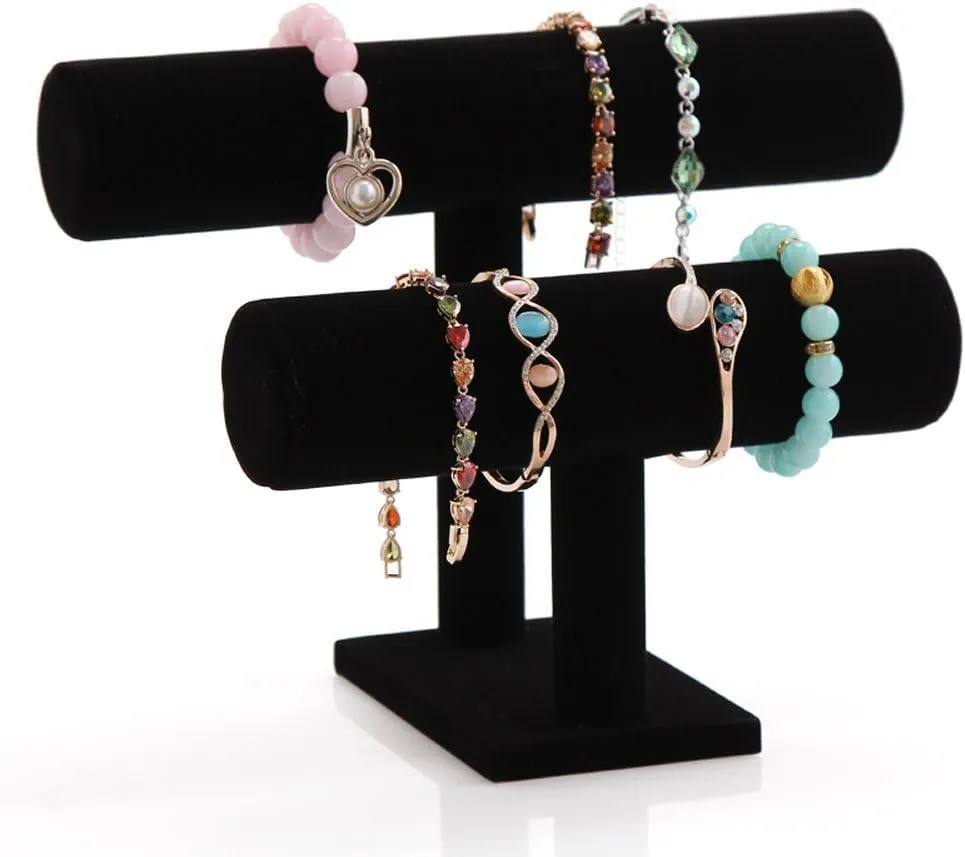 Wudygirl Velvet Bracelet Holder2 Tie Jewelry Stand Jewelry Holder Organizer for Bracelets Watches Necklaces Gift for Girl WomenBlack 2 Tie