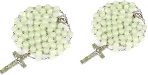 XAM 2Pcs/set Rosary Bead Cross Catholic Necklace Set Catholic Multicolor Rose Necklace Jewelry Religious Jesus Necklaces for Women Men
