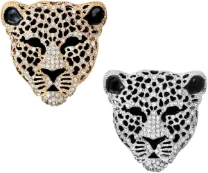 Ximimark 2pc Rhinestone Panther Head Brooch - Exquisite Retro Hollow Design, Ideal Suit Accessory, Animal Corsage Pin for Sweater