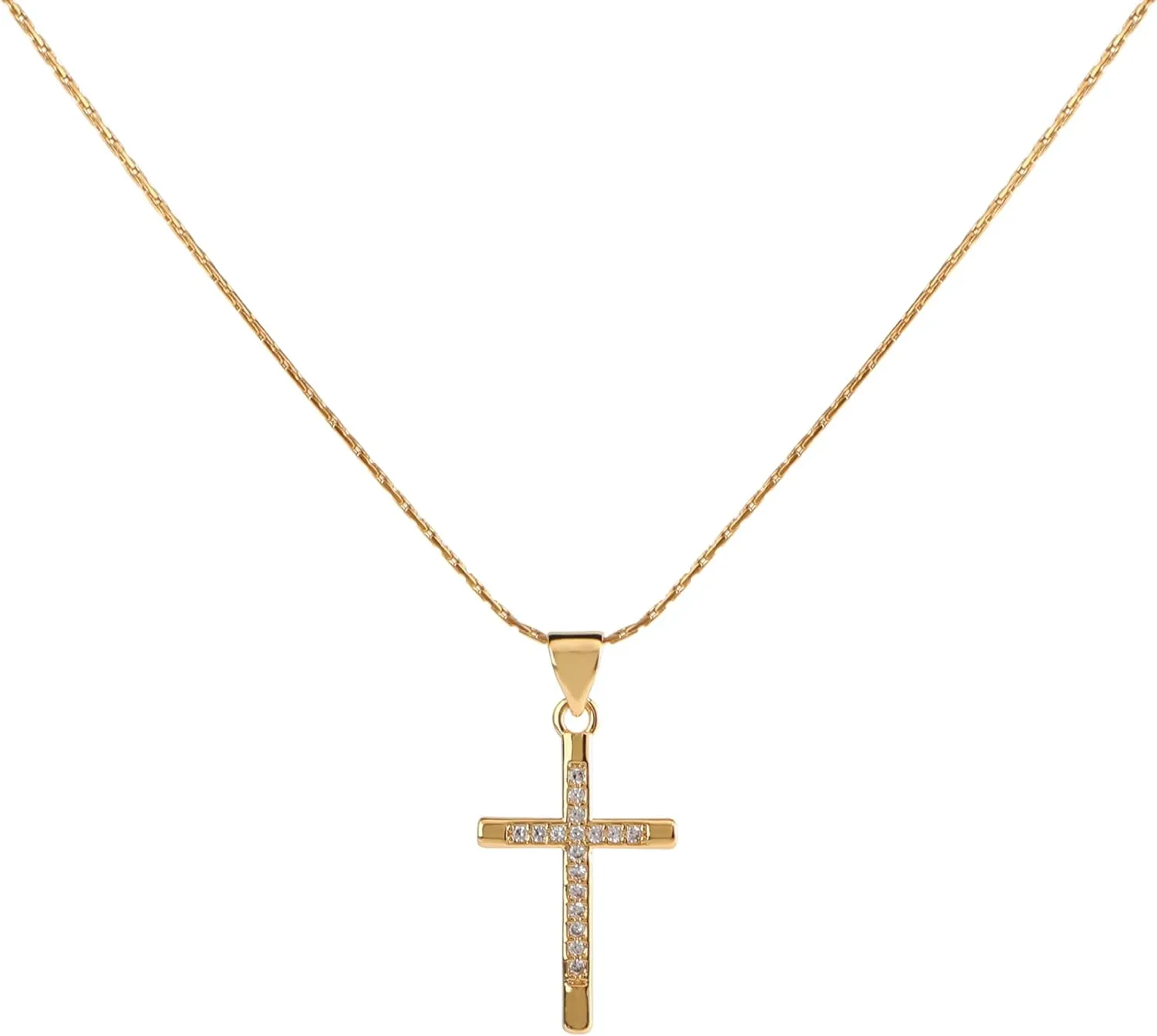 XZE 18K Gold Plated Zirconia Cross Necklace for Women Religious Cross Pendant Gold Faith Cross Necklaces Simple Tiny Cross Choker Necklace Gold for Women Jewelry Gifts