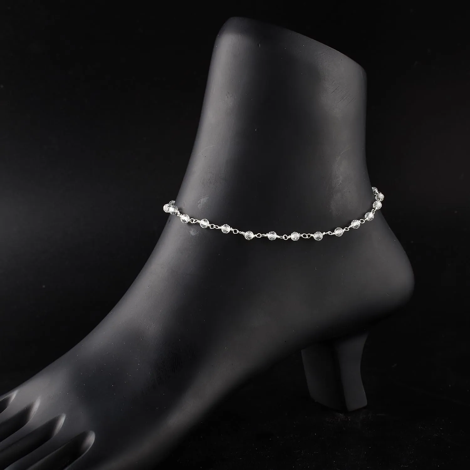 Yanara Crystal Quartz Anklets for Women Dainty Boho Jewelry for Girls Handmade Rosary Charm Ankle Bracelets for her 9 1.5 inch Valentines Day Gifts For Her