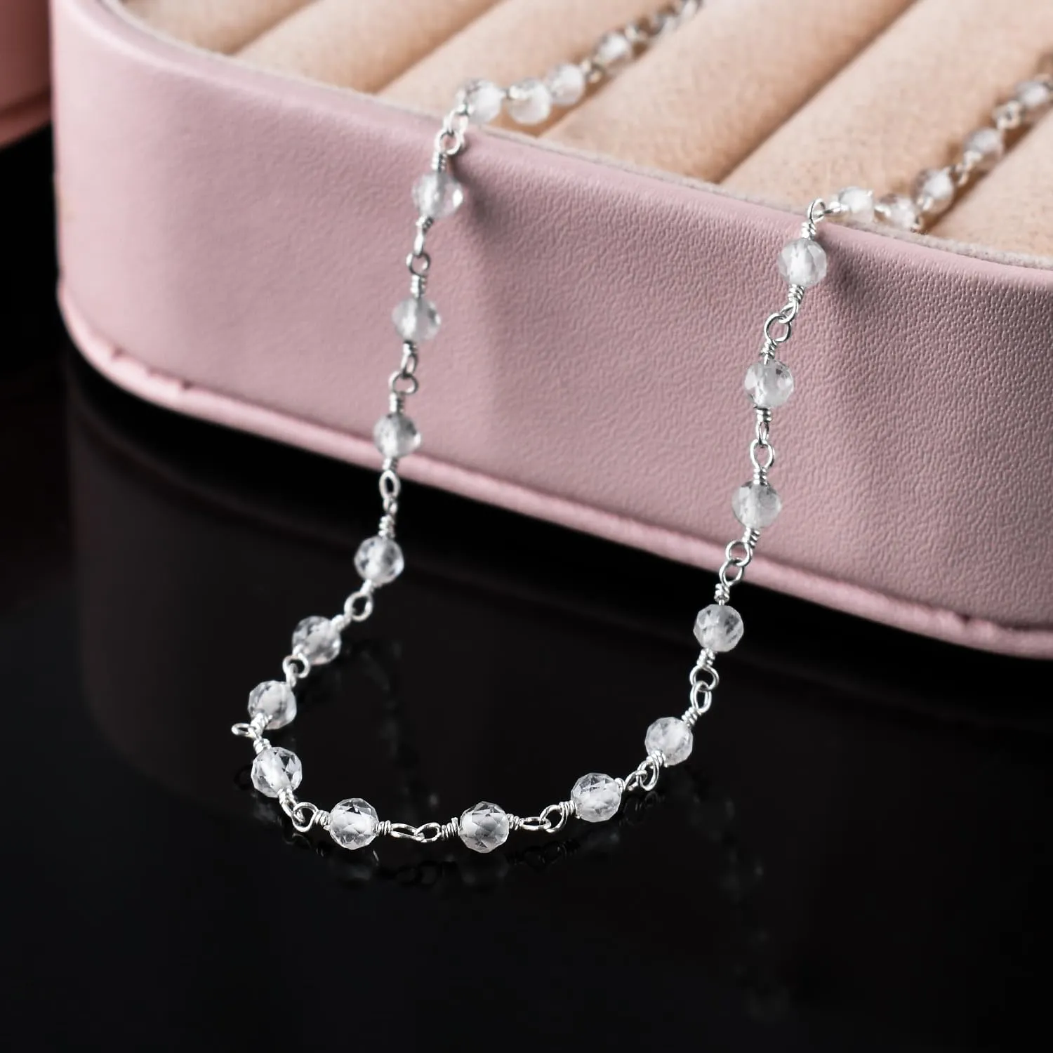 Yanara Crystal Quartz Anklets for Women Dainty Boho Jewelry for Girls Handmade Rosary Charm Ankle Bracelets for her 9 1.5 inch Valentines Day Gifts For Her