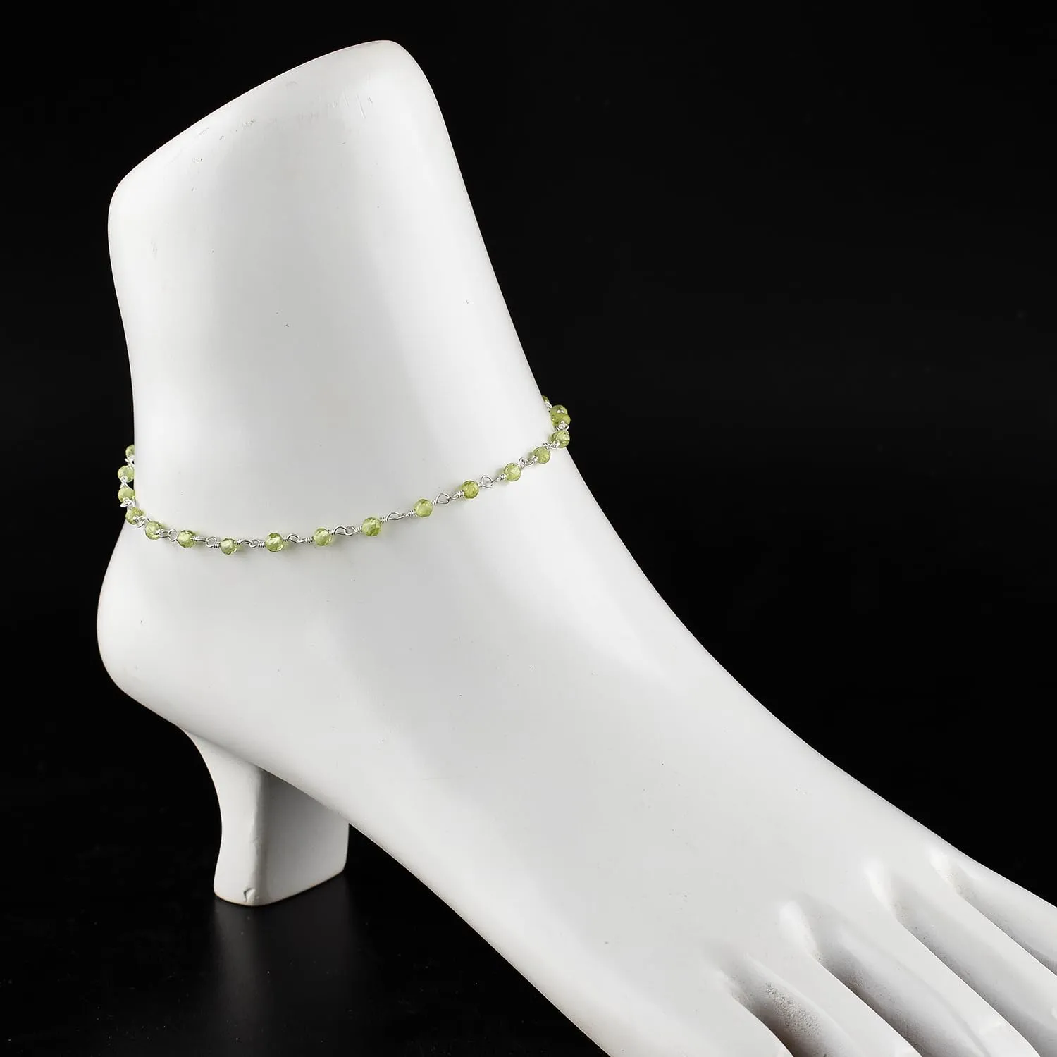 Yanara Green Peridot Ankle Bracelets for Women Dainty Boho Summer Beach Jewelry for Girls Handmade Rosary Charm Anklets for her 9 1.5 inch Graduation Gifts For Her