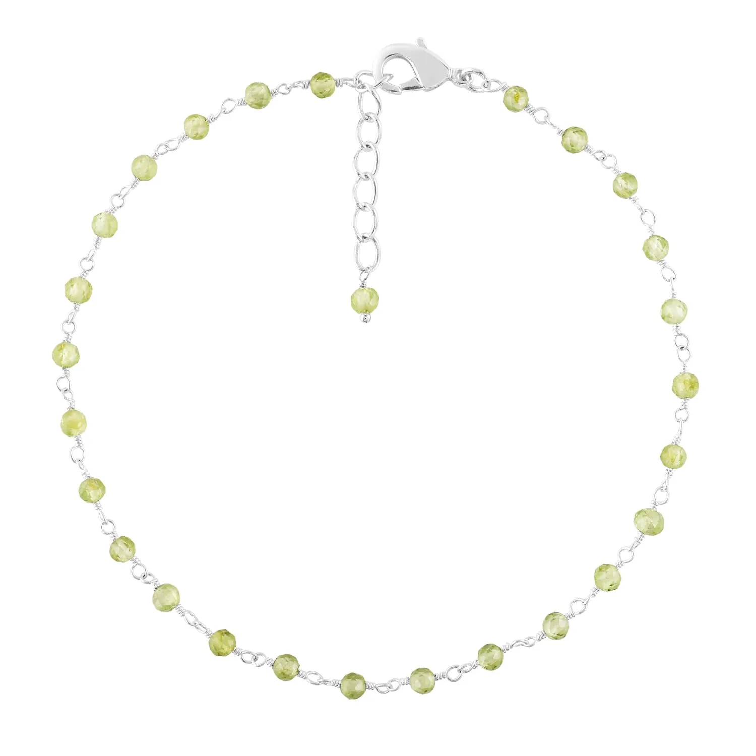 Yanara Green Peridot Ankle Bracelets for Women Dainty Boho Summer Beach Jewelry for Girls Handmade Rosary Charm Anklets for her 9 1.5 inch Graduation Gifts For Her