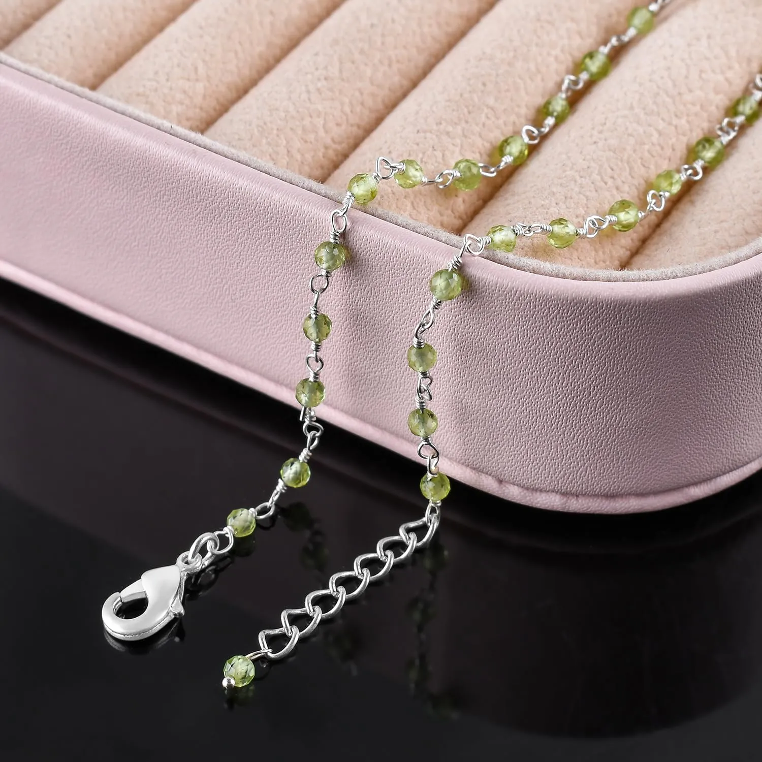 Yanara Green Peridot Ankle Bracelets for Women Dainty Boho Summer Beach Jewelry for Girls Handmade Rosary Charm Anklets for her 9 1.5 inch Graduation Gifts For Her