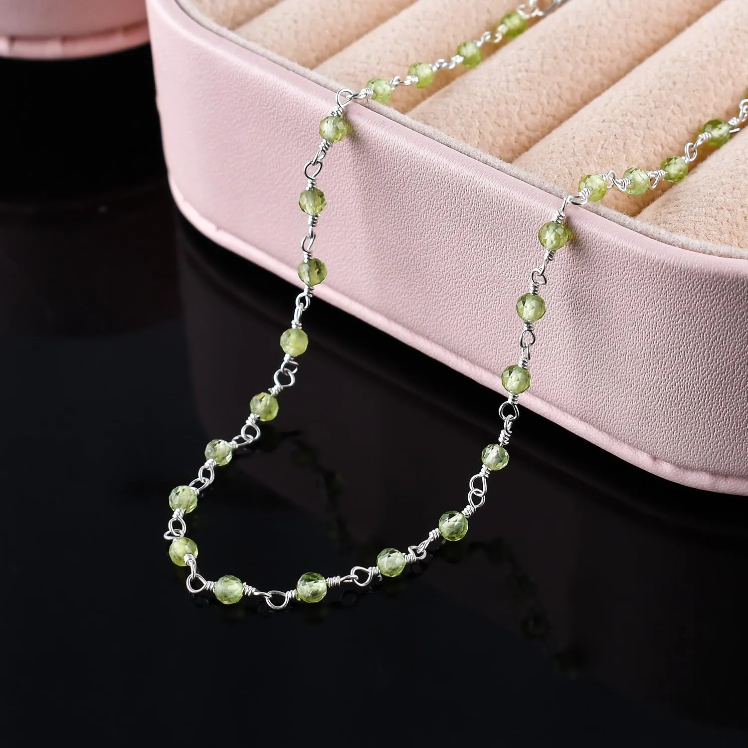 Yanara Green Peridot Ankle Bracelets for Women Dainty Boho Summer Beach Jewelry for Girls Handmade Rosary Charm Anklets for her 9 1.5 inch Graduation Gifts For Her