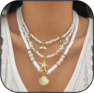 YANCHUN Seashell Necklace for Women Starfish Necklace Layered Sea Shell Charm Necklaces Summer for Women Beach Vacation Essentials Holiday Surfer Jewelry