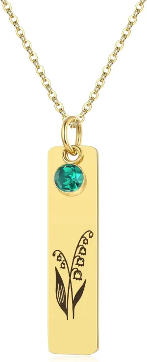 YeGieonr Birth Flower Gold Necklace for Womens NonTarnish Pendant Necklaces with Birthflower, Waterproof Stainless Steel Necklace Gift for Mom, Daughter, Grandma