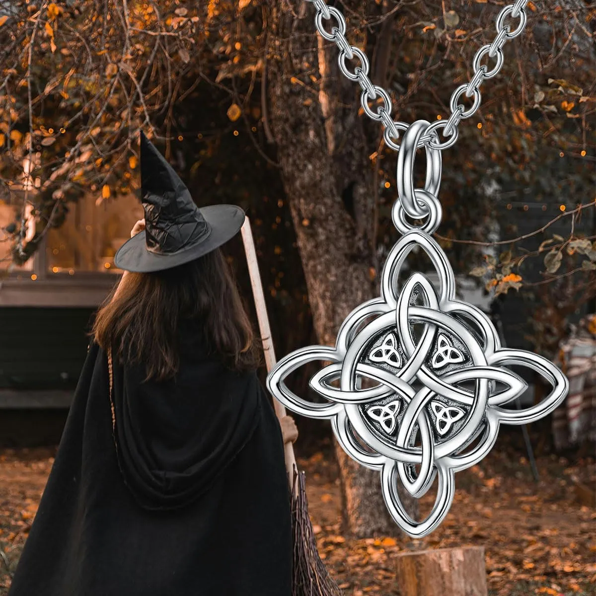 YFN Witch Knot Birthstone Necklaces Celtic Triquetra Knot 925 Sterling Silver Pendant Necklace for Women