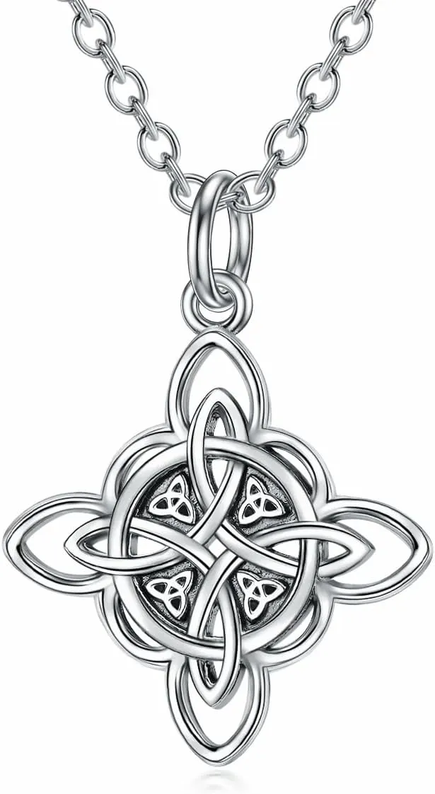 YFN Witch Knot Birthstone Necklaces Celtic Triquetra Knot 925 Sterling Silver Pendant Necklace for Women