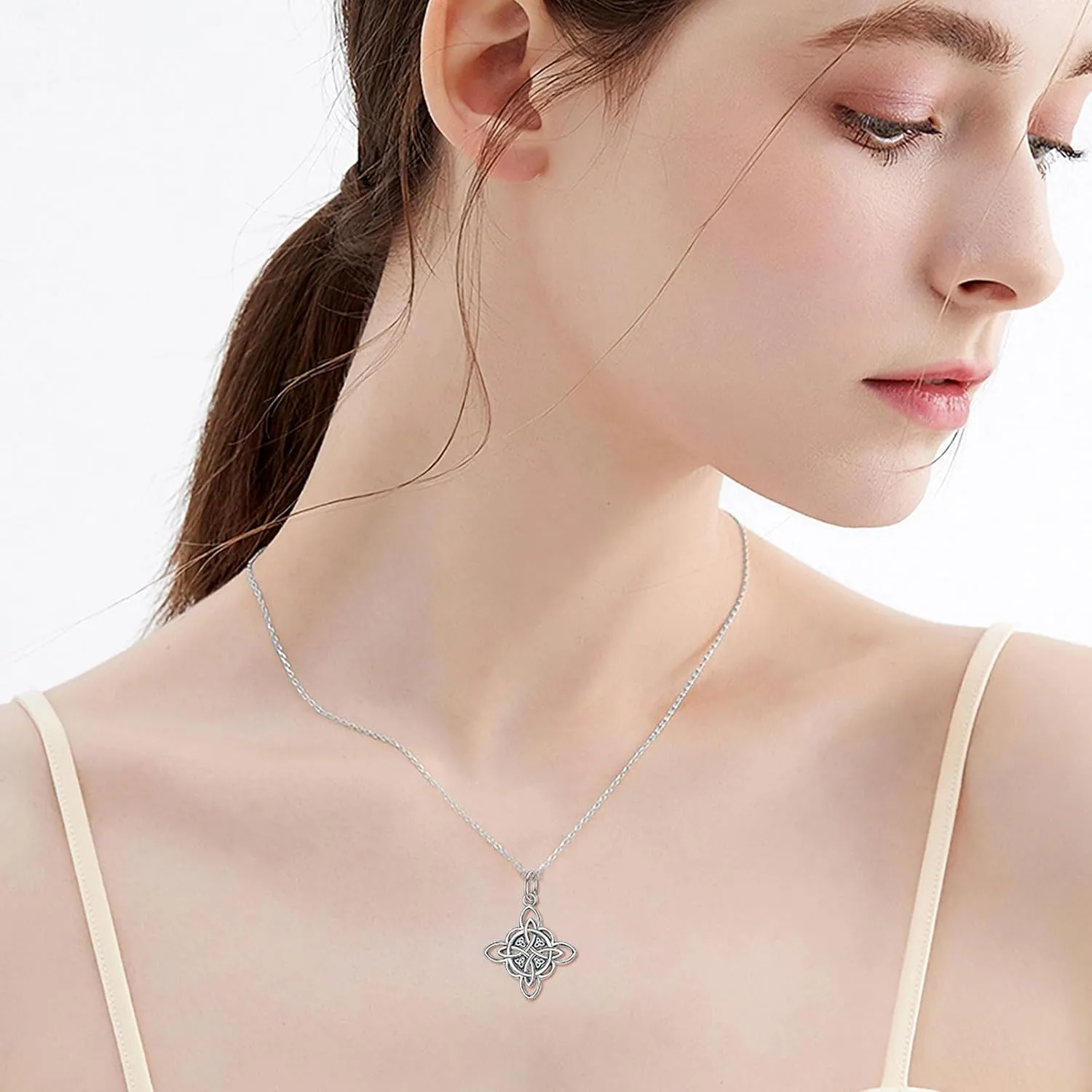 YFN Witch Knot Birthstone Necklaces Celtic Triquetra Knot 925 Sterling Silver Pendant Necklace for Women
