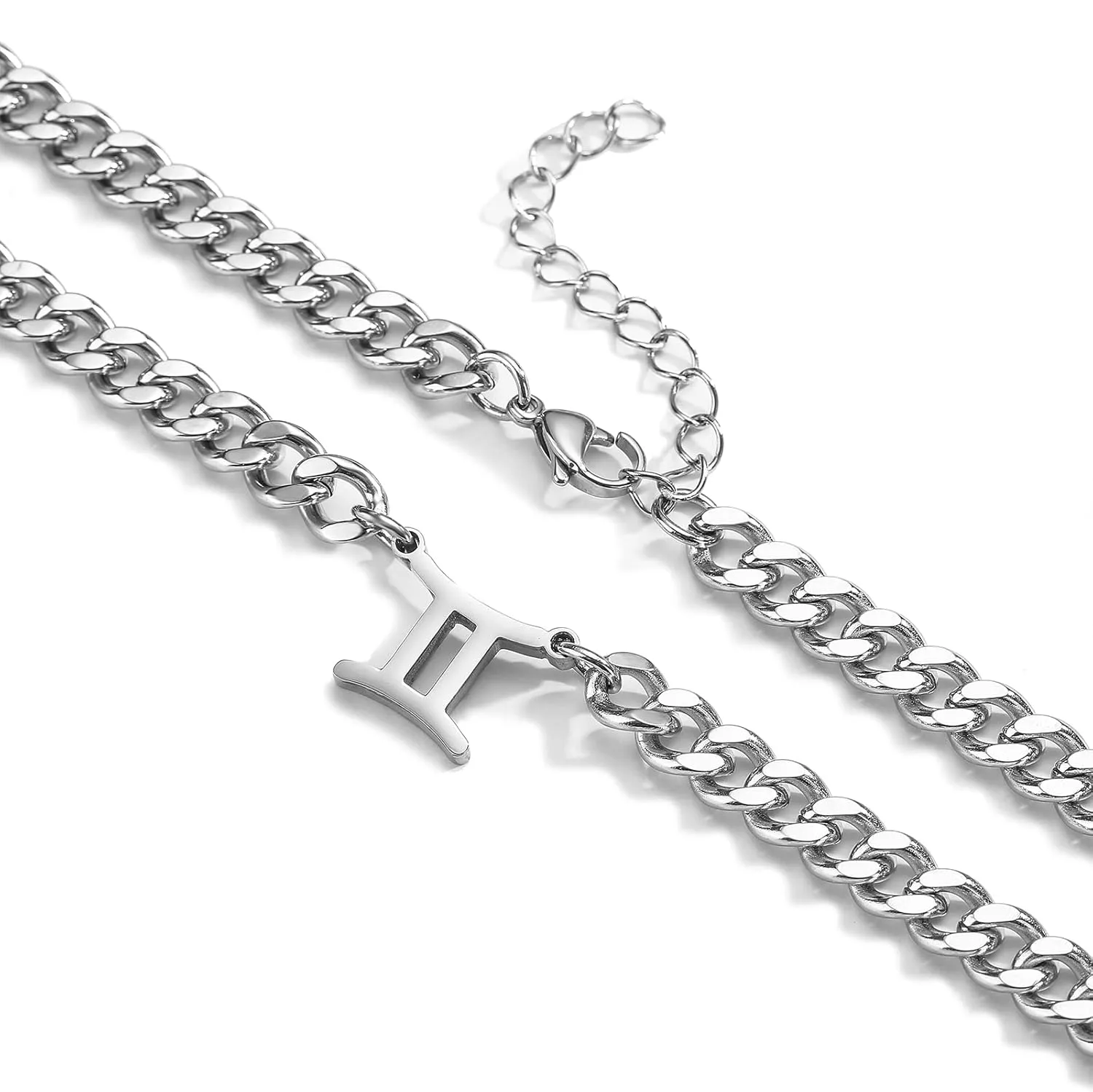 Zodiac Sign Necklace for Men Boys Women, Stainless Steel Constellation Horoscope Astrology Pendant necklace, Cuban chain 18 2 inches