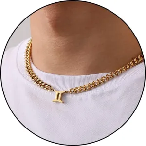 Zodiac Sign Necklace for Men Boys Women, Stainless Steel Constellation Horoscope Astrology Pendant necklace, Cuban chain 18 2 inches