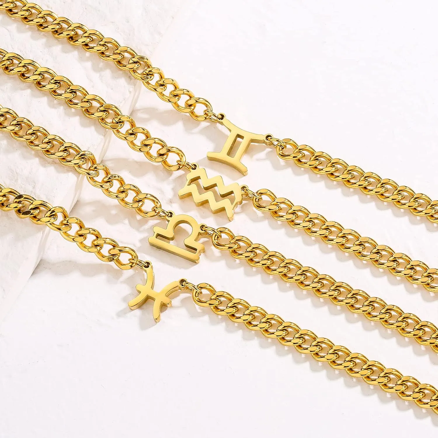 Zodiac Sign Necklace for Men Boys Women, Stainless Steel Constellation Horoscope Astrology Pendant necklace, Cuban chain 18 2 inches