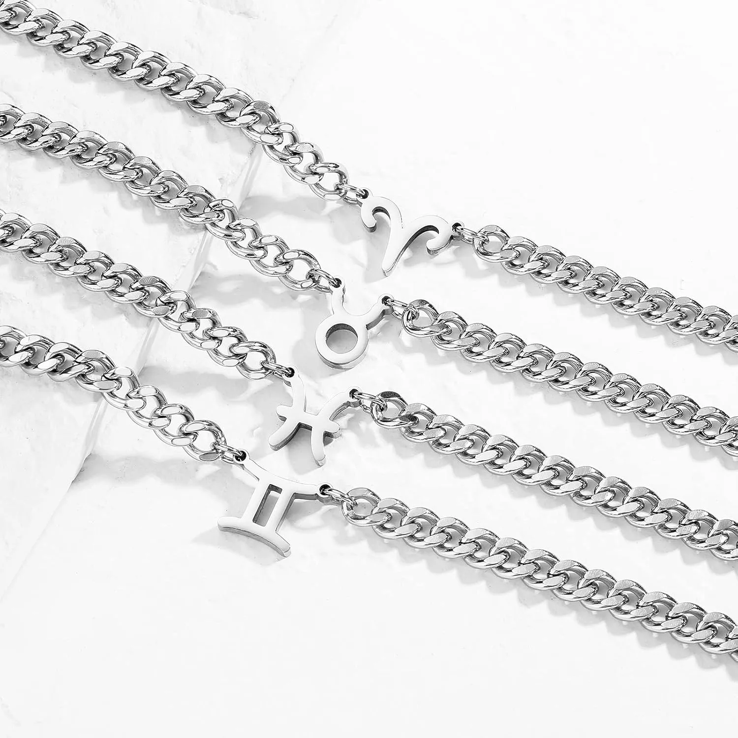 Zodiac Sign Necklace for Men Boys Women, Stainless Steel Constellation Horoscope Astrology Pendant necklace, Cuban chain 18 2 inches