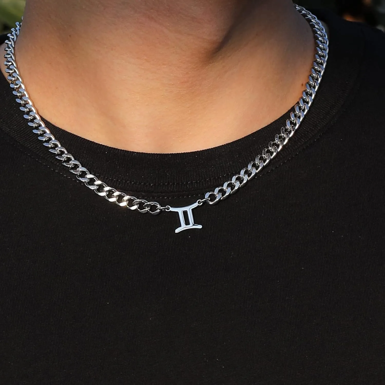 Zodiac Sign Necklace for Men Boys Women, Stainless Steel Constellation Horoscope Astrology Pendant necklace, Cuban chain 18 2 inches